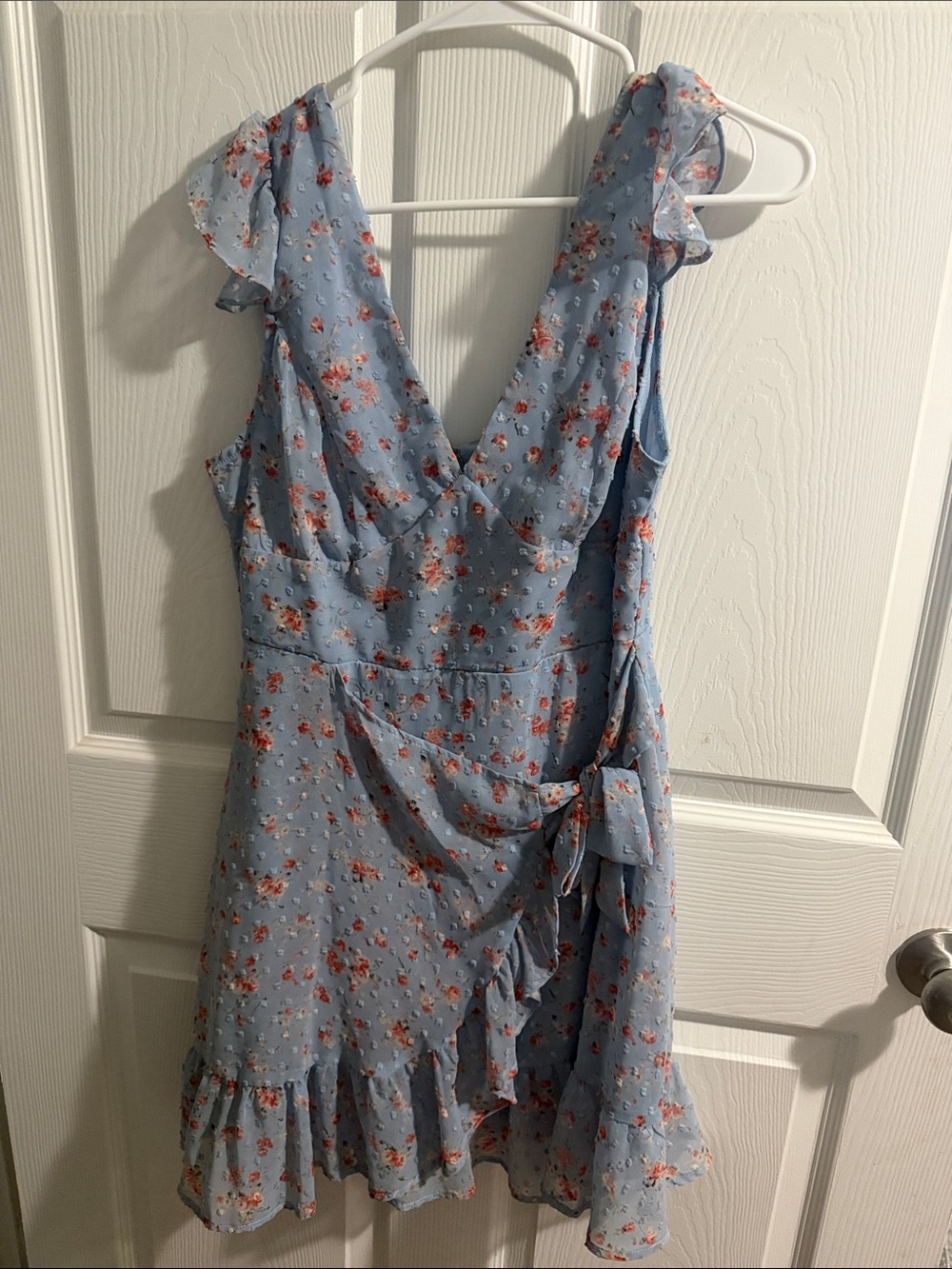 Dee Elly Light Blue Floral V-Neck Women’s Dress